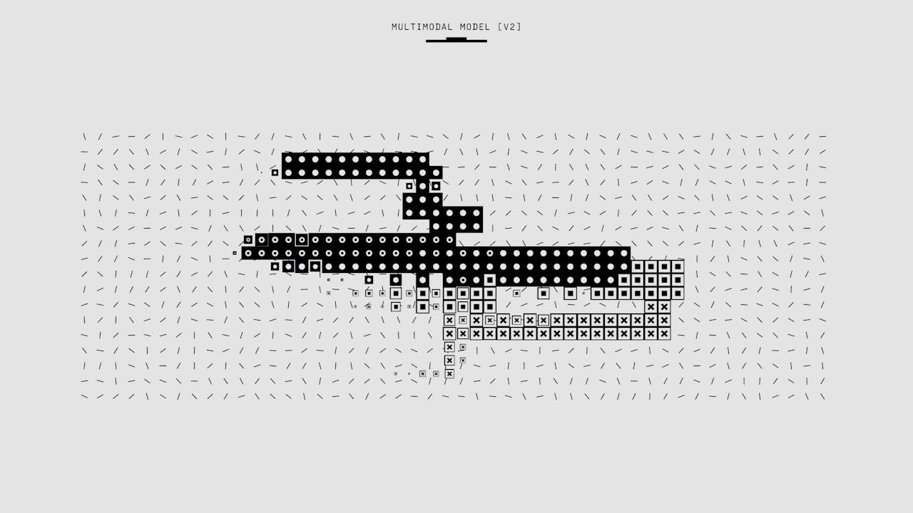 The Art of Drawing Readers In: Your attractive post title goes here Black and white abstract representation of a multimodal model version two, featuring geometric patterns and lines.